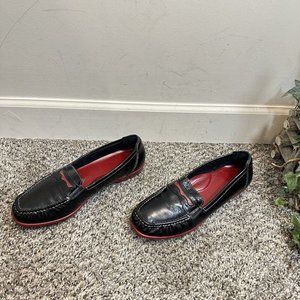 SAS Womens Slip On Penny Loafers Flats Shoes Size 10 Black Red Patent Leather